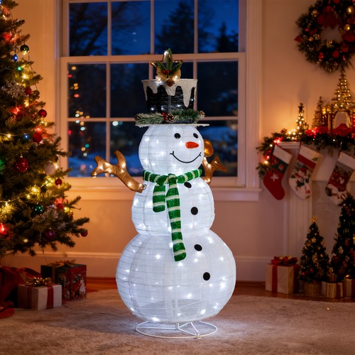 Christmas lighted snowman and - christmas,