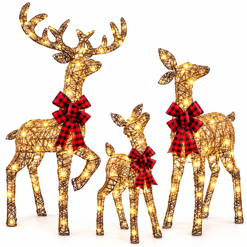 3pc lighted christmas reindeer - 3pc,