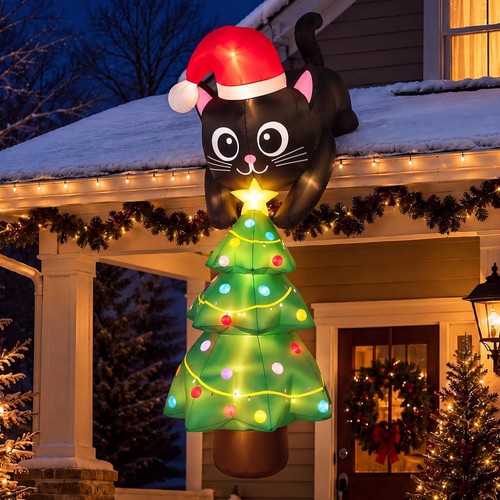 7ft cat christmas inflatable - christmas,