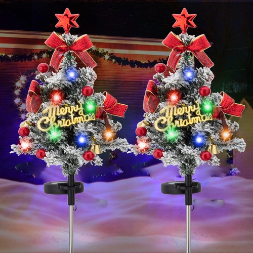2xsnowy christmas tree - christmas, stake