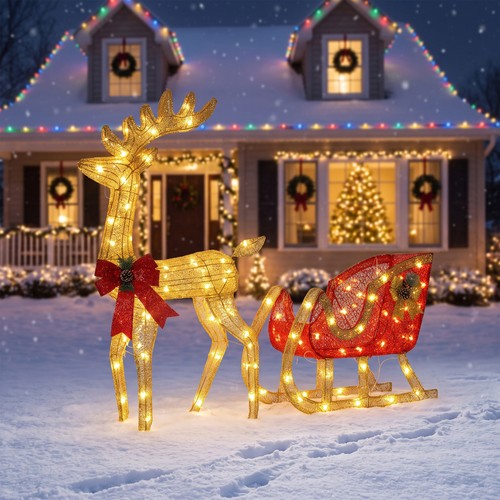 Reindeer pulling sleigh - reindeer,