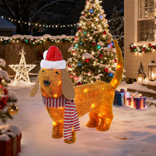 Christmas lighted dog - christmas,